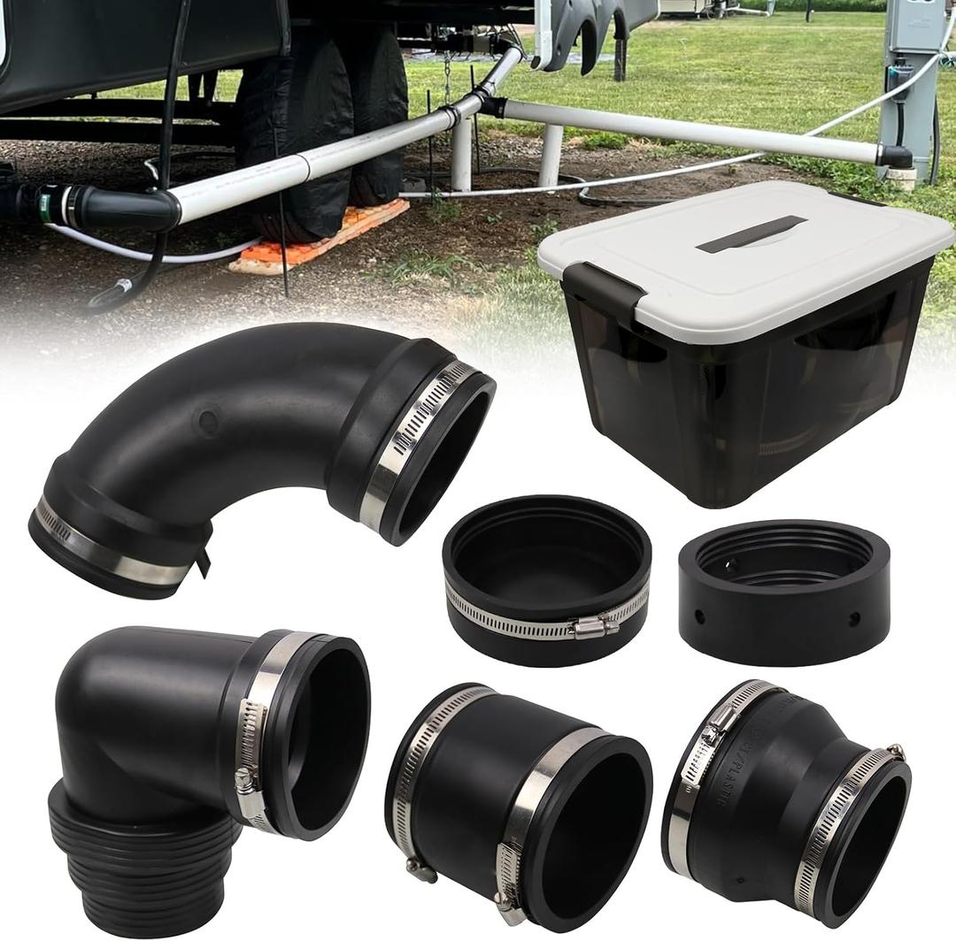 RULLINE RV and Camper Sewer Waste Plumbing Connection System Kit Compatible with 3" PVC Pipe RV Sewer Hose Fittings RV Sewer Adapter