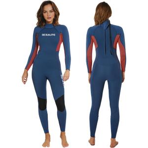 Women's Wetsuit 3mm Full Body Back Zip Neoprene Suit Surfing Diving Suit with Flatlock Stitching Inner Key Pocket for Snorkeling Paddleboarding Swimming (X-Large, Womens 3mm Navy Blue + Red)