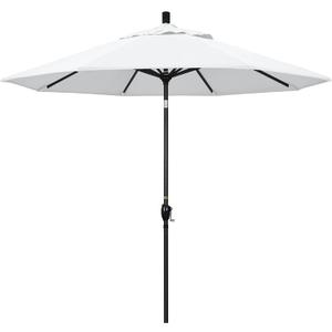 California Umbrella 9' Round Aluminum Market Umbrella, Crank Lift, Push Button Tilt, Black Pole, White Olefin
