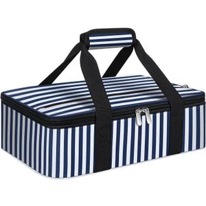 MIAOJIE Insulated Casserole Carrier, Portable Casserole Carrier for Hot or Cold Food Lunch Tote Warmer or Cooler Bag, Lasagna Lunch Bag for Potluck Parties- Fits 9" x 13" Baking Dish-Blue Stripes