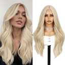 WIGER Mixed Blonde Long Wavy Wigs Middle Part Curly Wavy Layered Wig Glueless TALOS Synthetic Heat Resistant Fiber Wig for Women Cosplay Party Christmas (Blonde)