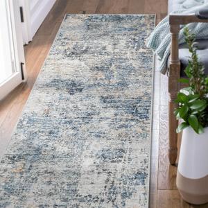 jinchan Runner Rug 2x6 Washable Modern Rug Abstract Hallway Runner Blue Multi Print Overdyed Indoor Mat Contemporary Lightweight Non-Slip Thin Carpet for Kitchen Laundry Bedroom Living Room