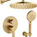 Iriber Shower System Wall Mounted Shower Faucet Mixer Set with Luxury High Pressure Shower head and 3-Setting Handheld, Bathroom Shower Trim Kit Contain Pressure Balance Valve,Brushed Gold
