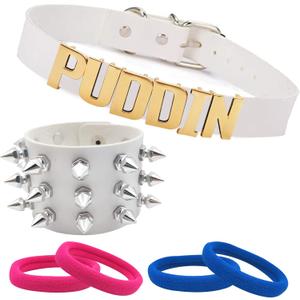 Puddin Choker Bracelet Set Punk Leather Bracelet Letter Collar Cosplay Accessory for Women Halloween Party Costume
