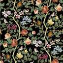 Abyssaly Black Floral Peel and Stick Wallpaper Vintage, Removable Flower Bird Contact Paper for Wall Furniture, Vinyl Self Adhesive Decorative Wallpaper for Cabinets Shelves Drawer 17.7 in X 118 in