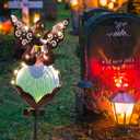 HUYIENO Solar Angel Garden Stake Lights 38inch Colored-Painted Outdoor Waterproof Memorial Garden Decor 2 Lighting Modes Cemetery Decorations for Grave for Remembrance Gifts & Sympathy Gifts Dress