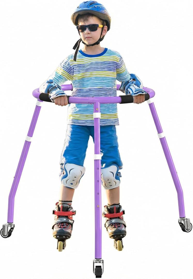 GanFindX Skater Aid for Kids Roller Skating, Roller Skate Trainer for Kids Toddler Adjustable Height Outdoor Training Walker (Purple)