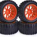 Hosim 55 * 115 mm RC Tires, All Terrain Soft Tire Mounted on 12mm Hex Wheels (Set of 4) for 1/10 RC Cars (Red Wheel hub)