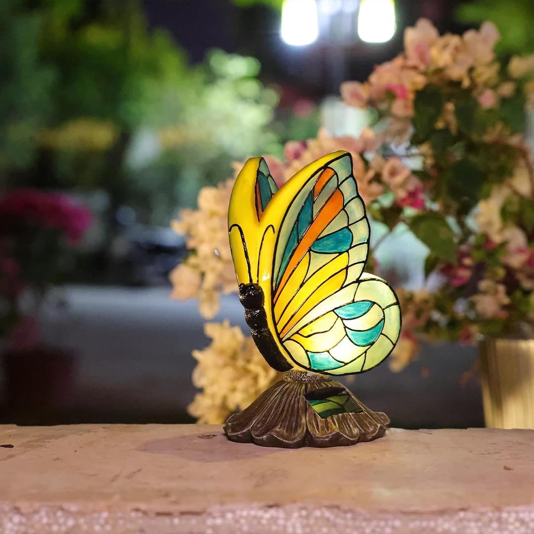 Rezpuao Solar Butterfly Garden Statues,Butterfly Decor for Outdoor,Resin Colorful Butterflies Figurine with Solar Light for Patio,Balcony,Yard,Lawn Ornament,Perfect Garden Gift