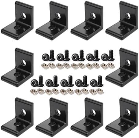 BLCCLOY 10Pcs 2020 Aluminum Extrusion T Slot Corner Bracket 20 Series Extruded Hardware L Connector with M5 Nuts Bolts for 20/20 20mm T V Slot Black Aluminum Profile Rail Accessories