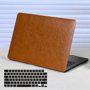 Funut for MacBook Air 13 Inch Case 2026 2025-2022 M5 M4 M3 M2 A3449 A3240 A3113 A2681, Vintage Waxed Leather Scratch & Shockproof Plastic Hard Shell Case & Keyboard Cover, Vintage Brown