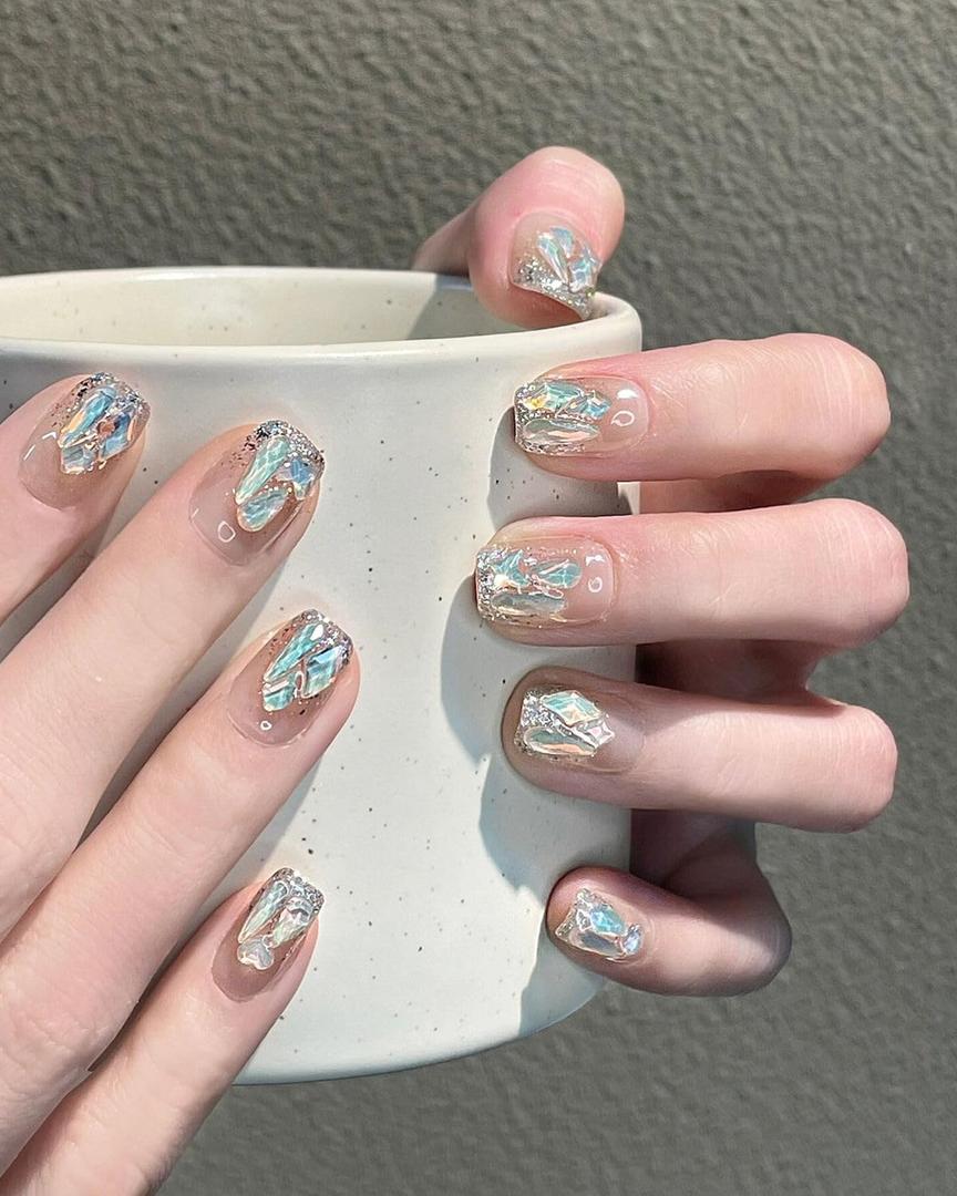 short press on nails short square press on nails - handmade rhinestone reusable glitter acrylic fake nails (Full Size Coverage, 30pcs) momotor