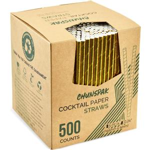 5.75 Inch Disposable Short Gold Paper Straws & Stirrers, Sipping Stir Sticks (500 Counts) - for Cocktail, Short Drinks, Wedding, Party, Bars, Restaurants