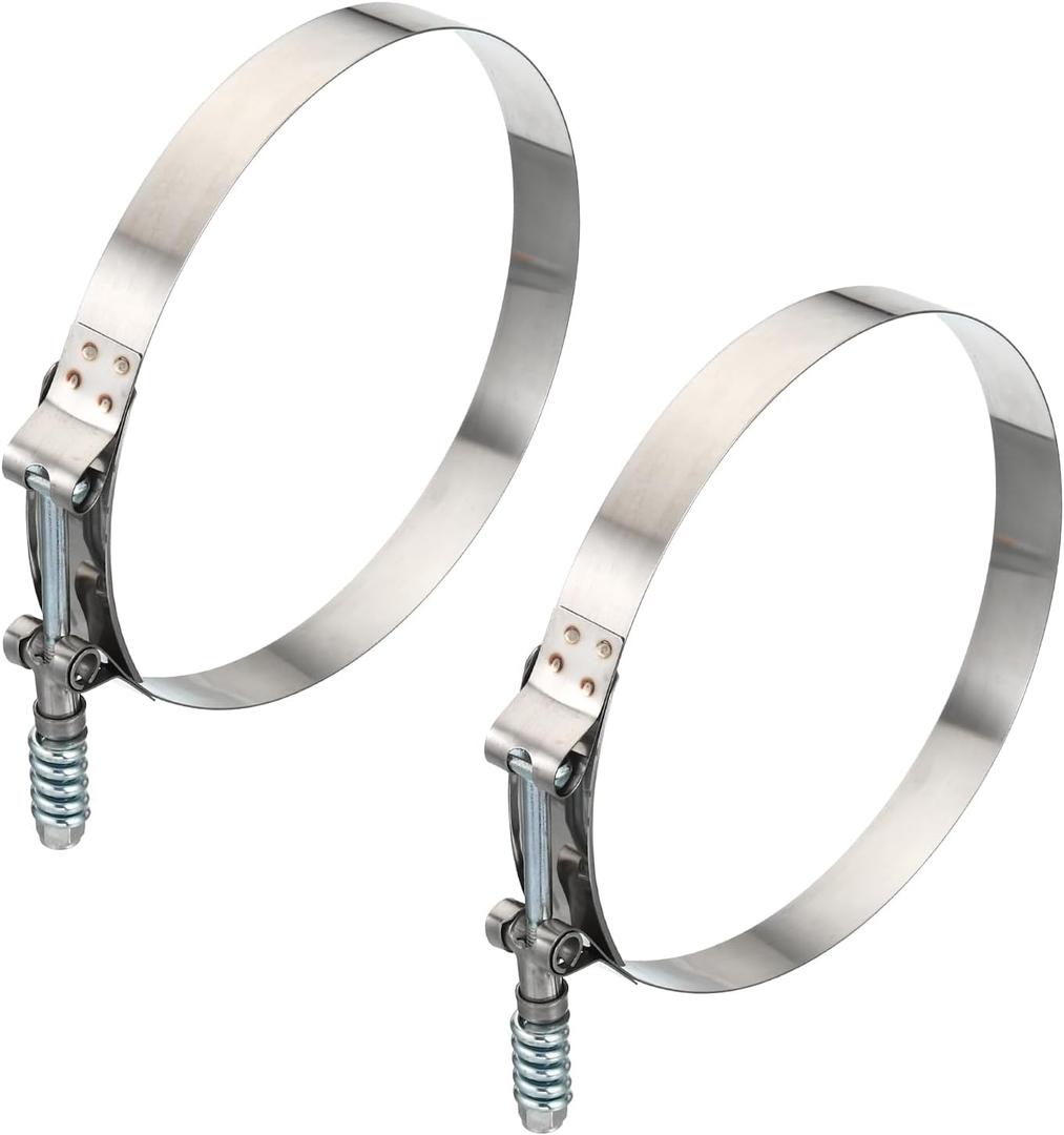 PATIKIL T-Bolt Hose Clamps with Spring, 2 Pack 304 Stainless Steel Adjustable Worm Hose Clamp Working Range 152-160mm(6-6.3") for 6" Hose ID
