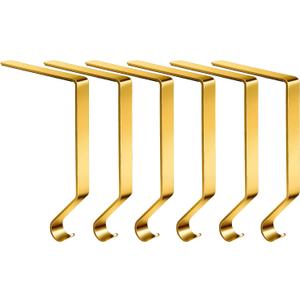 6 Pcs Gold Christmas Stocking Holders for Fireplace Mantle Staircase Non-Slip Metal Xmas Stocking Ornament Hooks Hangers for Home Christmas Party Decorations
