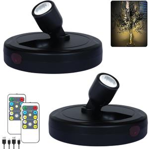 HAMVIDNE LED Spotlights, Rechargeable Battery Picture Lights, Uplighting Indoor, Spot Light with Remote, Plant & Wall Art Display Dartboard Closet Spotlight-Black (2 Pack)