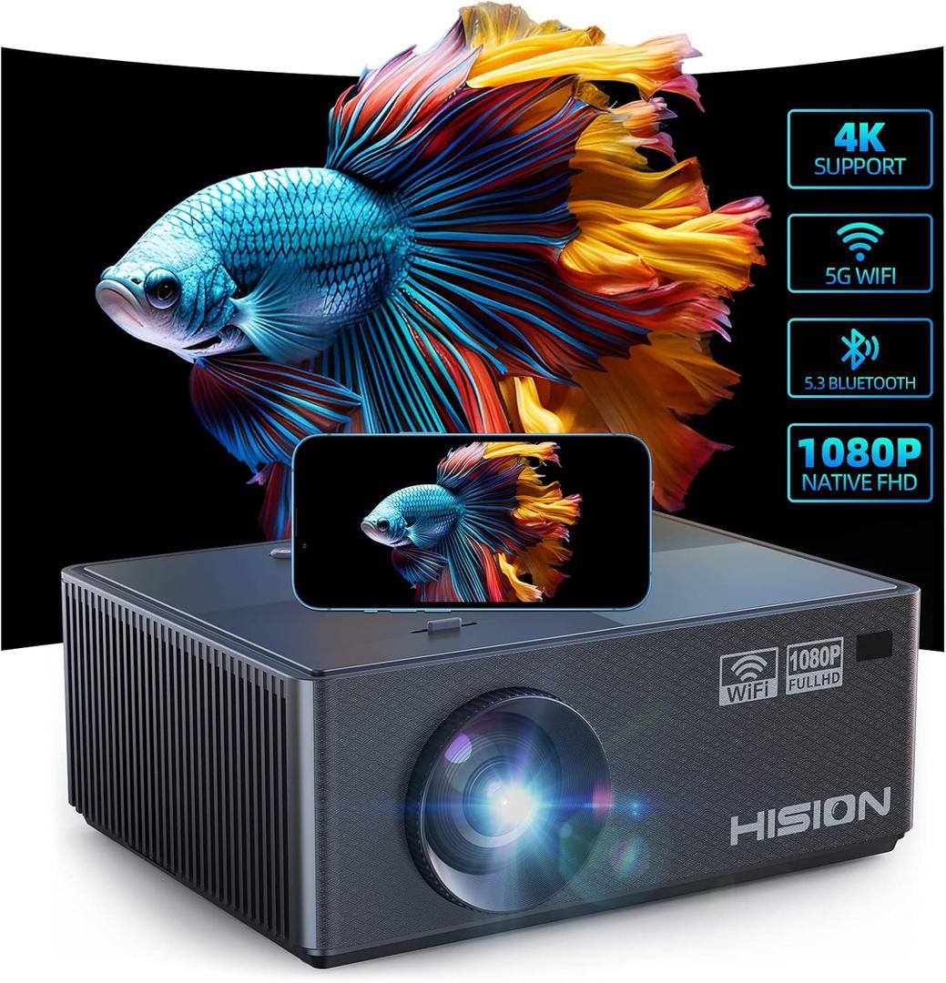 Projector 4K WiFi Bluetooth Outdoor: HISION 5G Wireless Projectors Full HD 1080P Movie Gaming 10000L Outdoor Video Home Theater iPhone Compatible with TV Stick Phone Laptop PC PS5