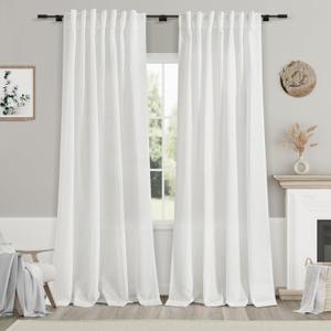 Off White Linen Curtains 84 inches Long for Bedroom Back Tab Light Filtering Privacy Sheer Curtains Modern Farmhouse Coastal Decor White Cotton Textured Gauze Curtain for Living Room 2 Panel Set