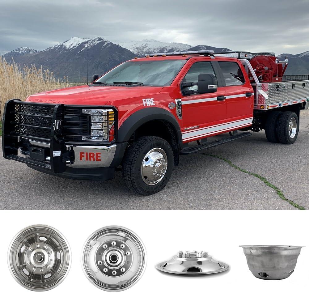 4pc 19.5" Polished Stainless Steel Dually Wheel Simulators,Nice Lookingand Durable Bolt On Wheel Cover, 10 Lug 5 Hand Hole Hubcaps Fit for 2005-2021 Ford F450/F550 with Installation Tool 9F10 4pc 19.5" Polished Stainless Steel Dually Wheel Simulators,Nice Lookingand Durable Bolt On Wheel Cover, 10 Lug 5 Hand Hole Hubcaps Fit for 2005-2021 Ford F450/F550 with Installation Tool 9F10
