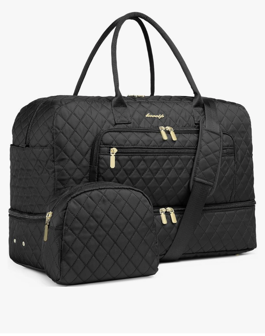 LUOCIP Large Women Travel Duffle Bag, Carry on Bag with Wet Toiletry Pocket for Overnight, Weekend, Yoga, Gym, Business Trips, Sport and Hospital, Black