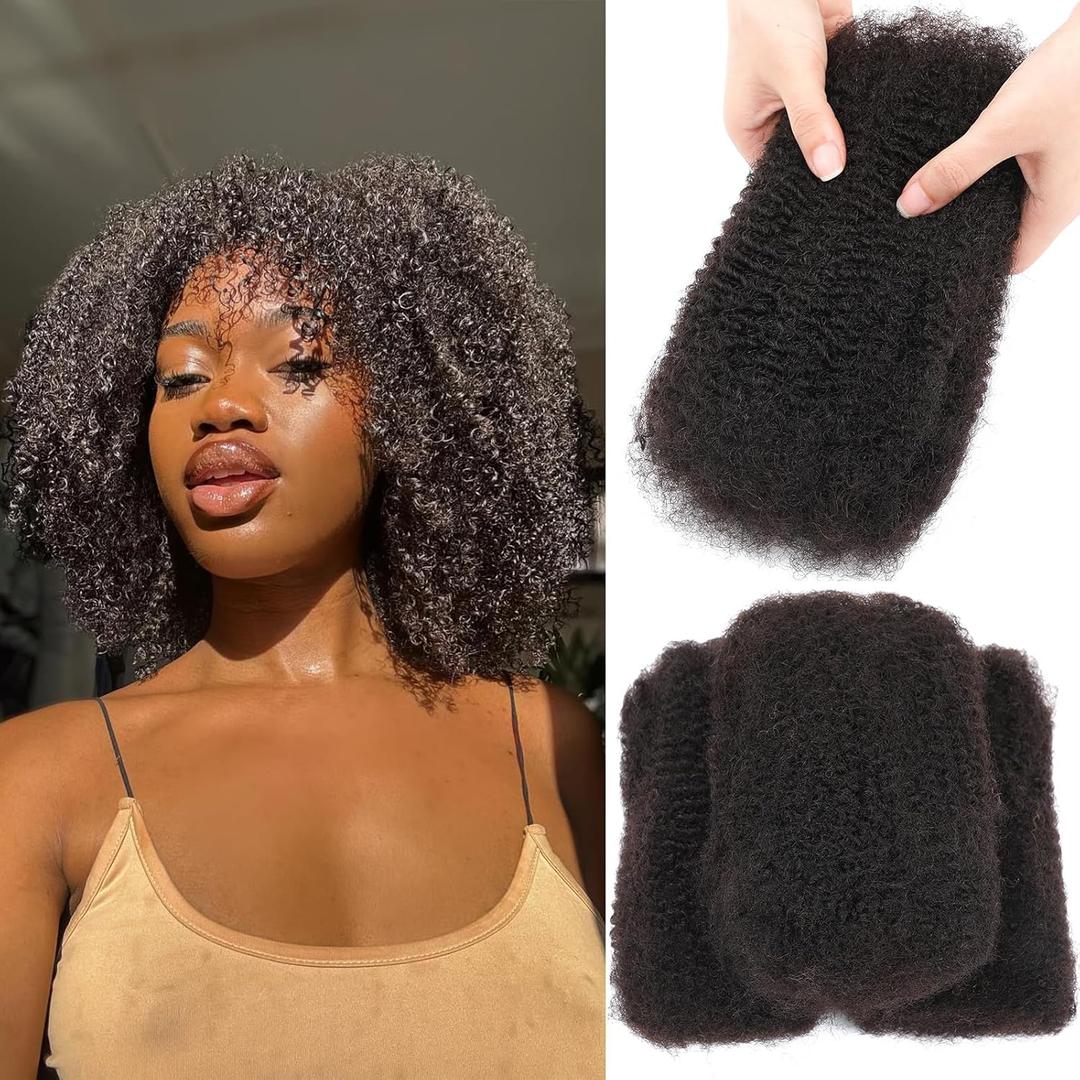 Afro Kinkys Bulk Human Hair for Draedlock Extensions Repair Locs Afro kinkyhair For Braiding Twist Braids Afro Human Hair (Natural Black, 16 Inch (Pack of 1))