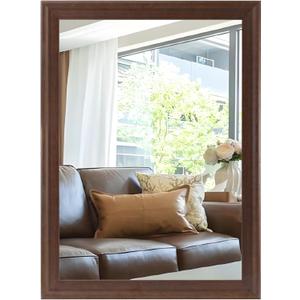 Tanmicoshomy Wood Bathroom Mirror 24 x 36 Inch, Solid Wood Framed Rectangle Mirrors with Tempered Glass for Living Room Bedroom Office or Entryway (Brown, 24x36in)