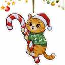 Orange Tabby Cat Hugging Candy Cane 2D Flat Acrylic Ornament - Orange Tabby Christmas Ornmanent - Christmas Tree Decoration, Cat Lover Gifts 2025