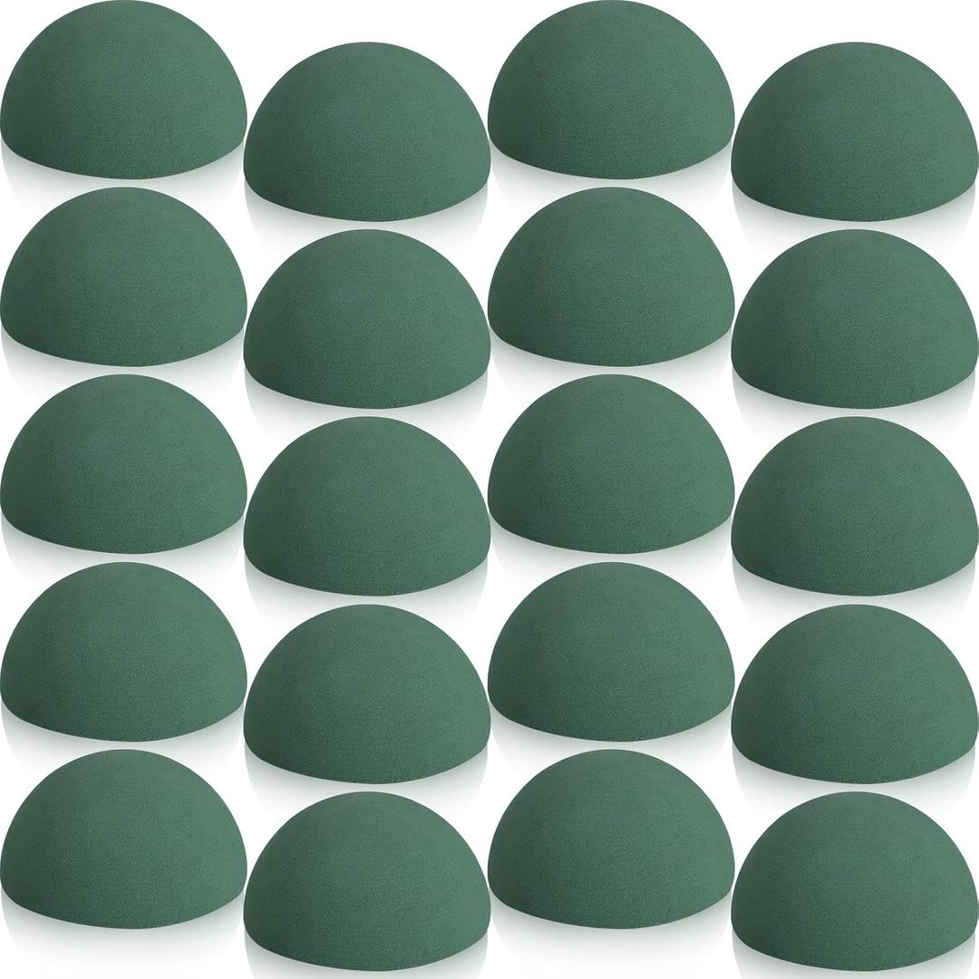 20 Pack Green Decorative Floral Foam for Making Bouquets Half Ball Block Dry Foam Balls Craft Supplies for Artificial Plant Floral Arrangement(3.54 x 1.77 Inch)