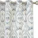 LAMIT Linen Curtains for Living Room 84 inch Length 2 Panels Set, Light Filtering Privacy Grommet Vintage Boho Damask Printed Window Drapes for Bedroom, Greyish Blue, Each 52 x 84 Inch