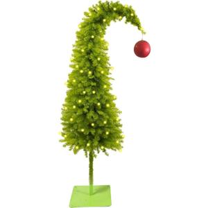 5 Ft Pre-lit Christmas Tree with Metal Stand - Artificial Whimsical Unique Curved Shape Holiday Xmas Tree with Warm White Lights - Holiday Carnival Party Christmas Decorations