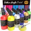 Nicpro 20 Colors Large Bulk Outdoor Acrylic Paint Set (8.45 oz, 250 ml) Rich Art Painting Supplies, Non Toxic for Multi Surface Canvas Rock Wood Leather Fabric Stone Metal Wall Craft with Color Wheel