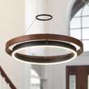 Modern LED Chandelier,22" Wood Grain Finish Farmhouse Chandelier with Remote Control Dimmable for Dining Room, Living Room,Kitchen Island,Foyer