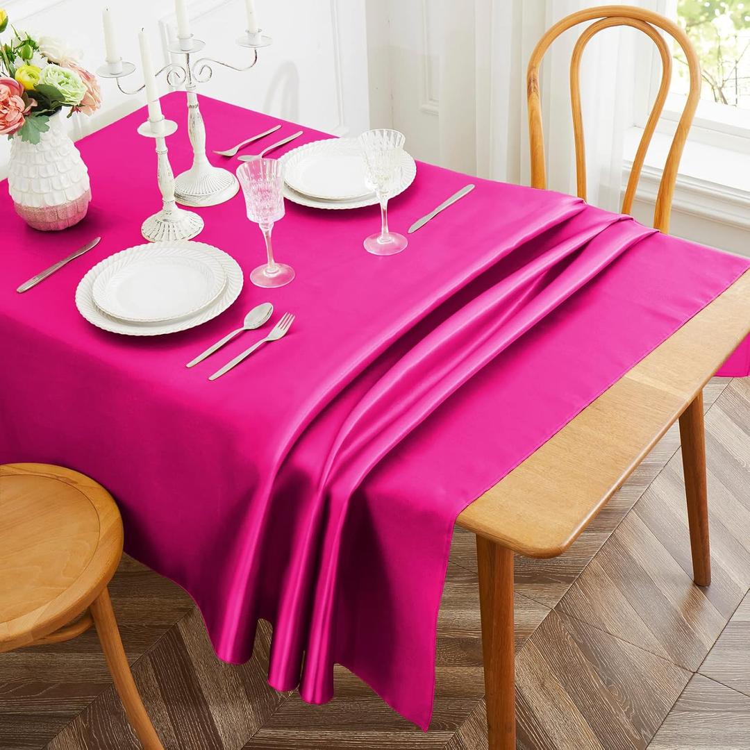 1 Pack Hot Pink Satin Tablecloth, 58 x 102 Inches Rectangle Hot Pink Table Cover, Smooth Fabric Satin Table Cloths,Luxury Silk Tablecloth for Party Wedding Dinner Restaurant