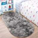 Noahas Oval Fluffy Grey Rainbow Rug 2.6X5.3 Small Kids Rugs for Bedroom Girls And Boys Aesthetic,Bedside Bedroom Rug,Ultra Soft Runner Carpet Modern Shaggy Nursery Area Rugs Home Deco (Tie-dyed Grey)