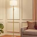 Upgraded Dimmable Gold Floor Lamps for Living Room, 9W LED Bulb Included, Modern Standing Lamp with White Lamp Shade, Tall Pole Light for Bedroom Reading Office Corner Nursery