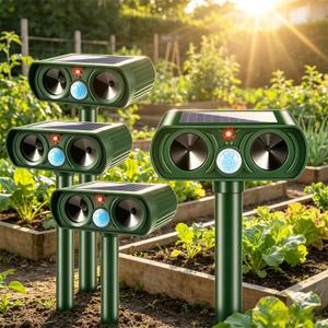 4 Pack Upgraded Sonic Fortress Pro Deer Repellent Devices,Solar Animal Repellent Ultrasonic Outdoor for Cats,Squirrels,Rabbits,Racoons,Skunks for Garden Yard Waterproof Motion Sensor Animal Deterrent