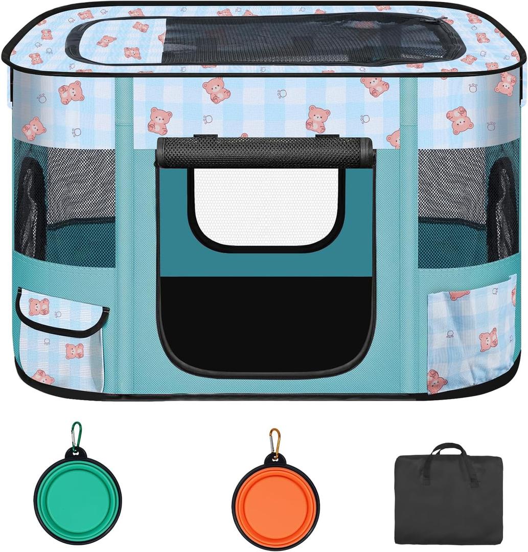 Foldable Dog Playpen Indoor,Expandable Puppy Playpen,Portable Pet Playpen for Small Animals,Waterproof Exercise Kennel Tent Crate for Travel,Camping, Home & Outdoor Use (M 31"L x 22"W x 21"H, Blue)