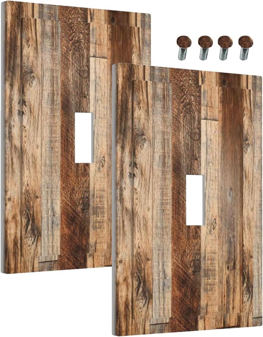 Decorative Light Switch Cover Plate Vintage Yellow Brown boards Tan Wood Plank 1 Gang Wall Plate Cover Single Toggle Switch Plate Covers Jumbo Electrical Switchplate Receptacle 2Pack