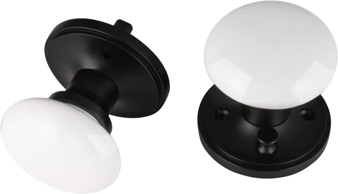 NCL White Door Knobs, Keyless Door Handles, Porcelain Door Levers, Interior Bath Door Knob (Matte Black)