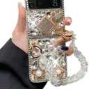 Case for Samsung Galaxy Z Flip 3 with Lanyard,Luxury Bling Diamond Rhinestone Gemstone 3D Perfume Bottle and Flower Gemstone Cover Case for Women Girls with Galaxy Z Flip 3 5G (2021) (Clear)