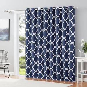 Melodieux Moroccan Wide Curtain Room Darkening Blackout Drape for Patio Sliding Glass Door Extra Wide Window, 100" W x 84" L, Navy Blue (1 Panel) 
