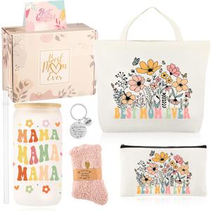 8 PCS Birthday Gift for Mom Flower Theme Mothers Day Christmas Gifts from Daughter Son New Mom Gift Besket