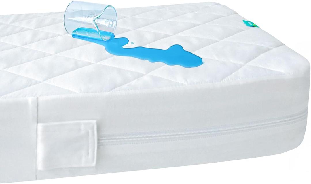 Zippered Mini Crib Mattress Protector,Waterproof Playard Mattress Encasement, Breathable and Absorbent, 6 Sides Fully Encased Pack N Play Mattress Cover.