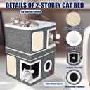 2-Story Cat House for Indoor Cats, Dual-Purpose Cave Bed with Scratch Pad and Fluffy Ball, Foldable Cat Hideaway, Cute Condo Furniture for Multi Small Pet Kitten, Grey