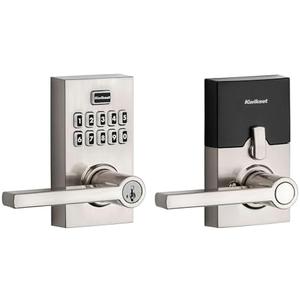Kwikset SmartCode 917 Keypad Keyless Entry Contemporary Residential Electronic Lever Lock Deadbolt Alternative with Halifax Door Lever and SmartKey Security, Satin Nickel