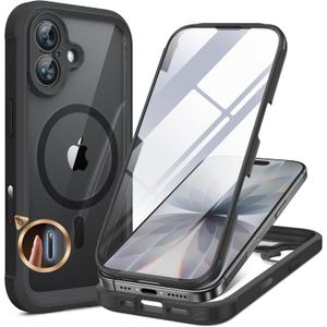Miracase for iPhone 17 Case 6.3'', Full-Body Bumper Military Drop Protection Outdoor Phone case with Built-in Glass Screen &Camera Control, Easy Installation, No Gap, Compatible with MagSafe, Black