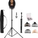 HYOUJIN Wig Head Stand, Metal Wig Stand Tripod Holder for Mannequin Heads, 35.4-52.4 in, Black