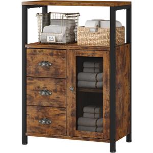 Homeiju Storage Cabinet, Bathroom Storage Cabinet Organizer with 3 Removable Drawers and 1 Door, Industrial Floor Storage Cabinet for Kitchen, Living Room, Bathroom, Home Office