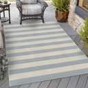 OJIA Washable Area Rugs 4'x6', Striped Outdoor Rug Cotton Woven Entryway Rugs Indoor Patio Rugs Carpet Large Area Rugs for Bedroom/Porch/Deck/Backyard/Camping/Living Room (Blue/White/Tan)