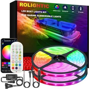 ROLiGHTiC Marine Submersible Boat LED Strip Lights, 66FT IP68 Waterproof Underwater Boat RGB Lights, Boat Deck Lights, Under Boat Lights for Night Fishing Pontoon Boats, RF/APP Control